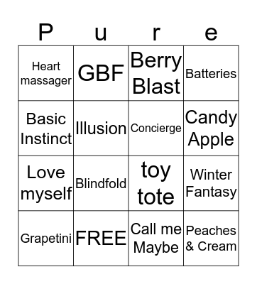 Pure Romance Bingo Card