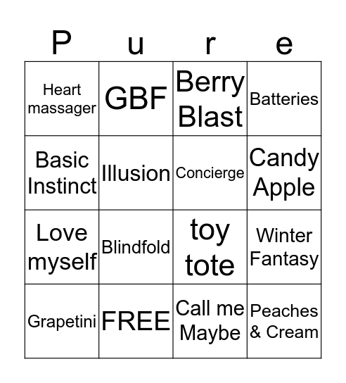 Pure Romance Bingo Card