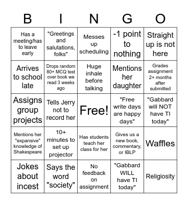 Jennifer Gabbard - IB Language HL Bingo Card