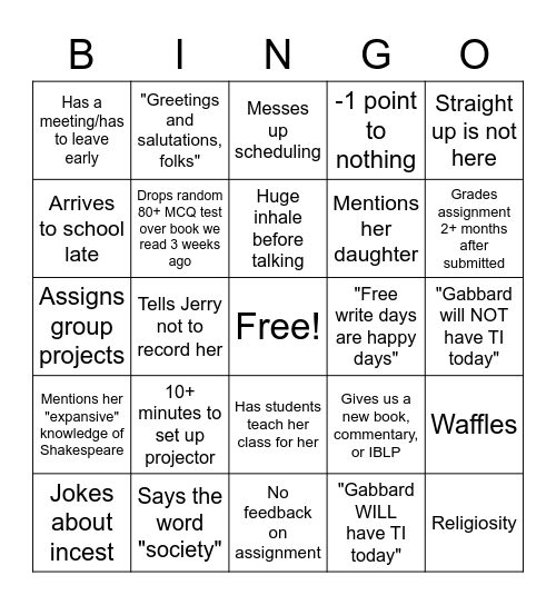 Jennifer Gabbard - IB Language HL Bingo Card