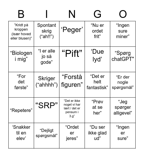 Peder Bingo Card