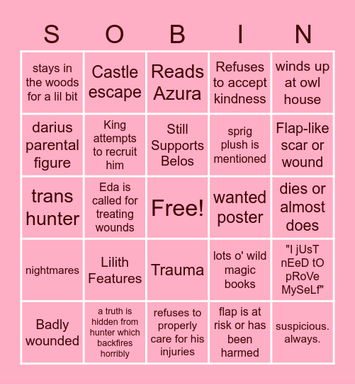 Hunter Fick Bingo Card