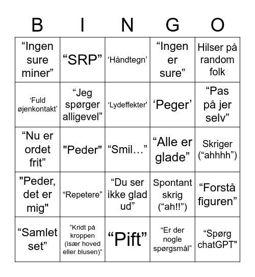 Peder Bingo Card