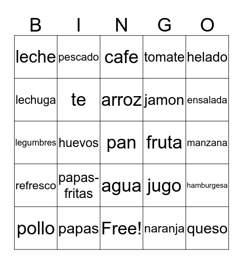 Las comidas Bingo Card