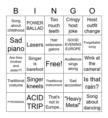 EUROVISION 2023 Bingo Card