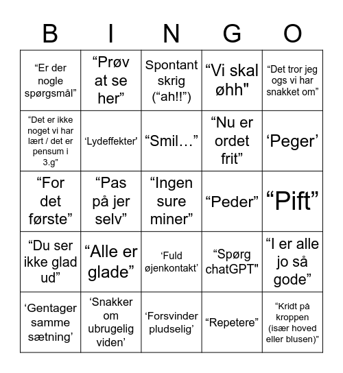 Peder Bingo Card