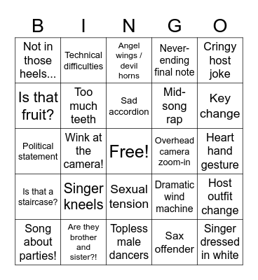 EUROVISION 2023 Bingo Card