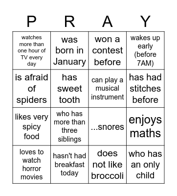 PRAYER MINISTRY Bingo Card