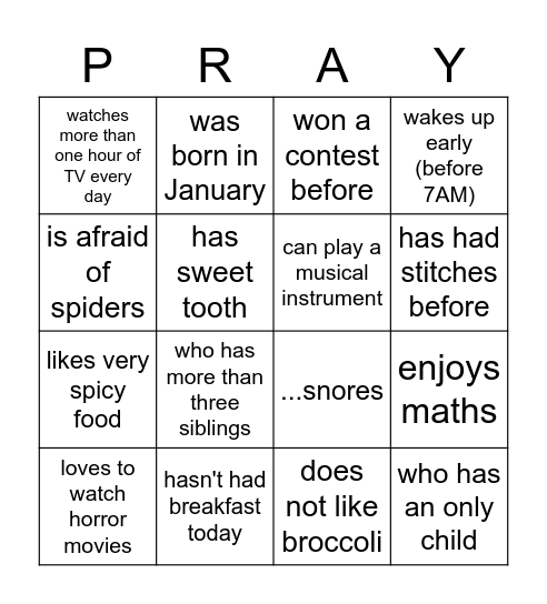 PRAYER MINISTRY Bingo Card