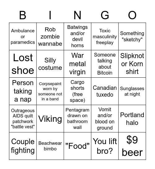 METAL FEST Bingo Card