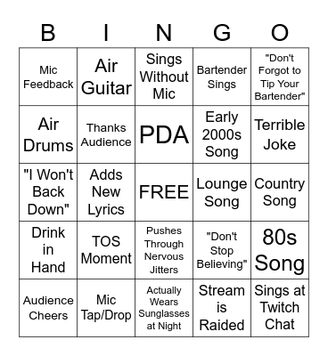 Pork's Karaoke Bingo Card
