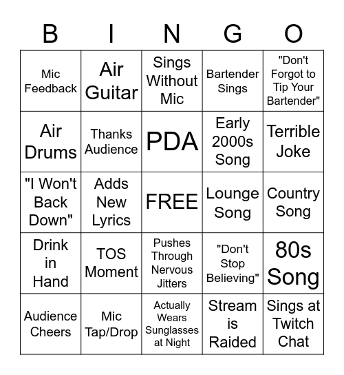 Pork's Karaoke Bingo Card