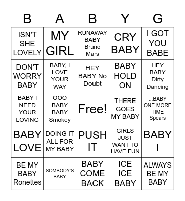 Lyla's Baby Shower Bingo Card