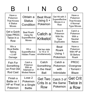 BDSP Nuzlocke Bingo Card