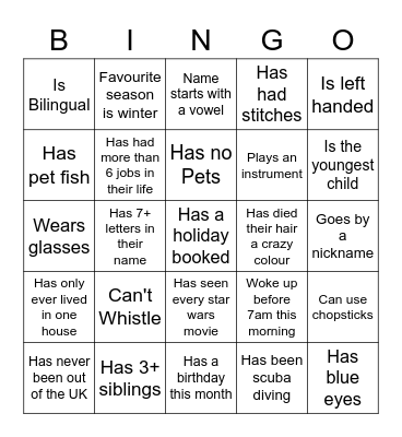 Speed dating bingo Card