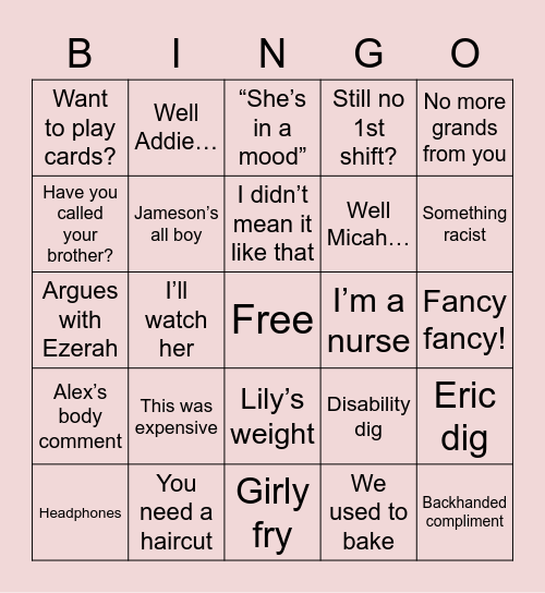 Bonnie Bingo Card