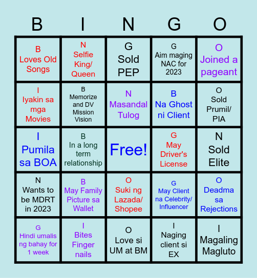 Diamond Victorian Bingo Card
