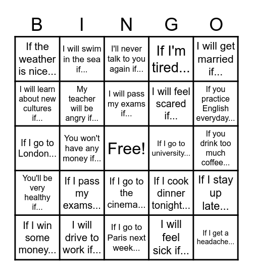 FIRST CONDITIONAL Bingo Card