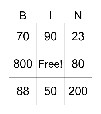 numeros 30-1000 Bingo Card