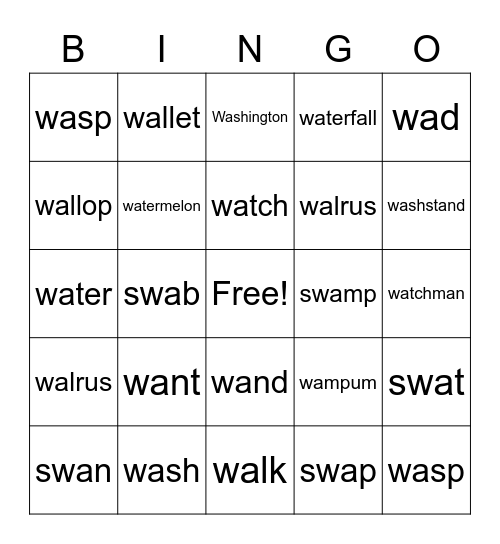 /wa/ words Bingo Card