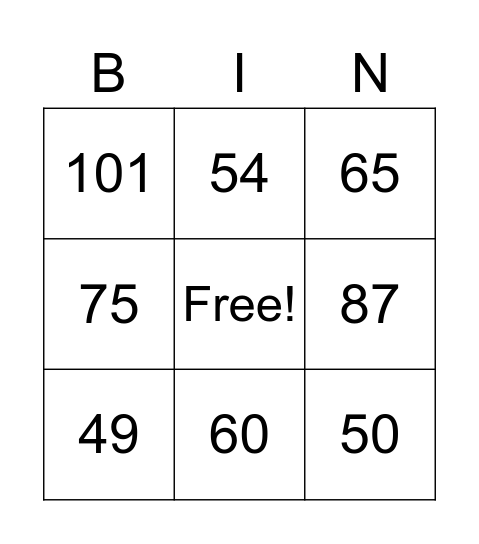 NUMEROS DEL 30 AL 100 Bingo Card