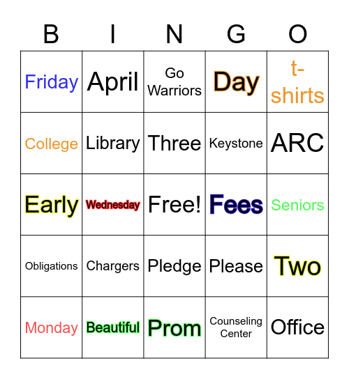 April Announcements #3 Bingo Card