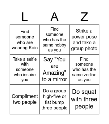 LAZADA VIRTUAL BINGO Card