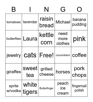 Robbie's Bingo Card