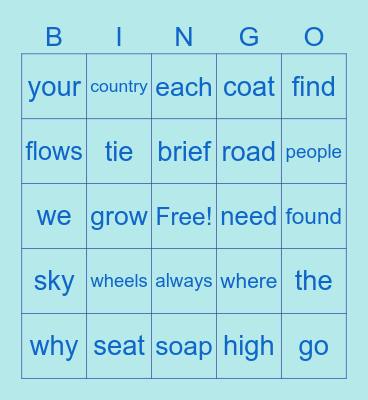 long i vowel teams Bingo Card