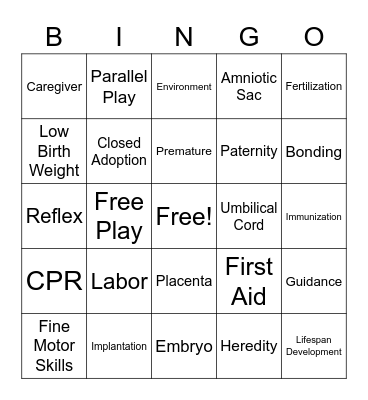 Child Development Bingo Card