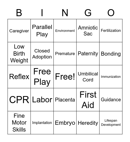 Child Development Bingo Card