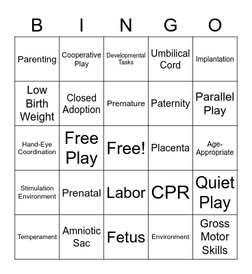 Child Development Bingo Card