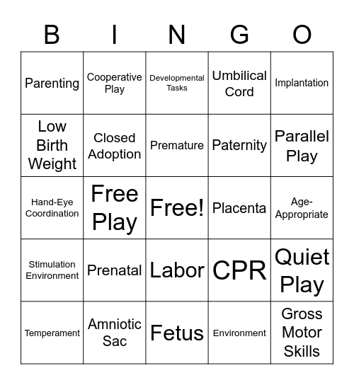 Child Development Bingo Card