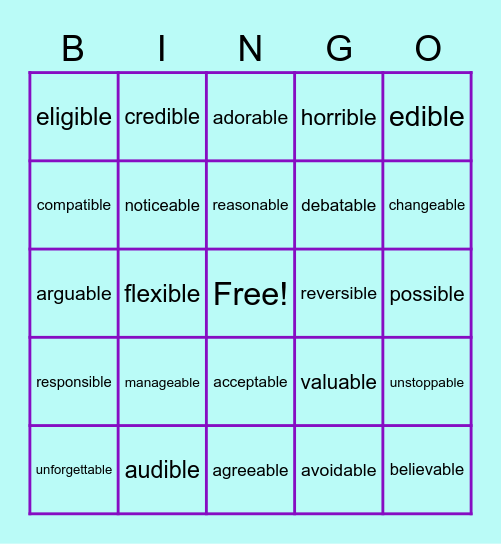 Ible and Able Bingo Card