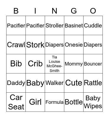 Tameech's Baby Shower Bingo Card