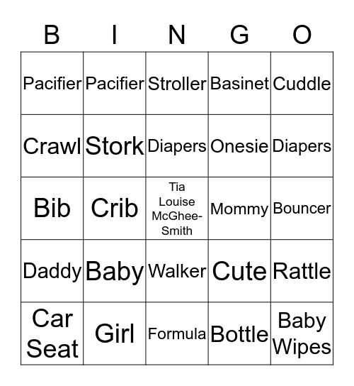 Tameech's Baby Shower Bingo Card