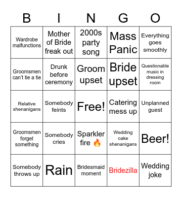 Wedding Bingo Card