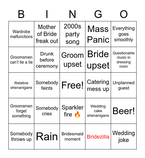 Wedding Bingo Card