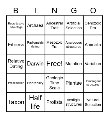 History Of Biological Diversity Review Bingo Card
