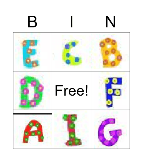 De A a I Bingo Card