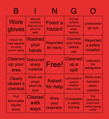 SSWI Safety Bingo Card