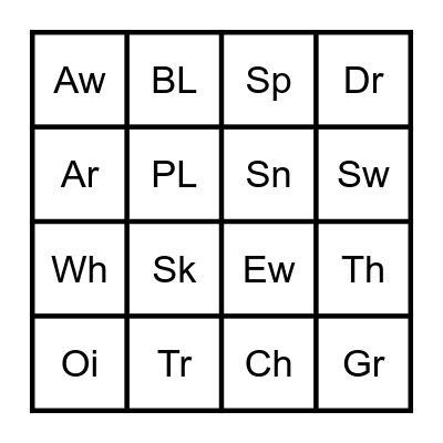 consonant/digraph blends Bingo Card