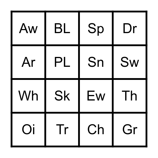 consonant/digraph blends Bingo Card