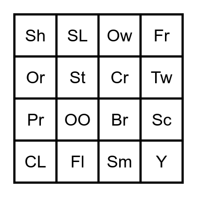 consonant/digraph blends Bingo Card