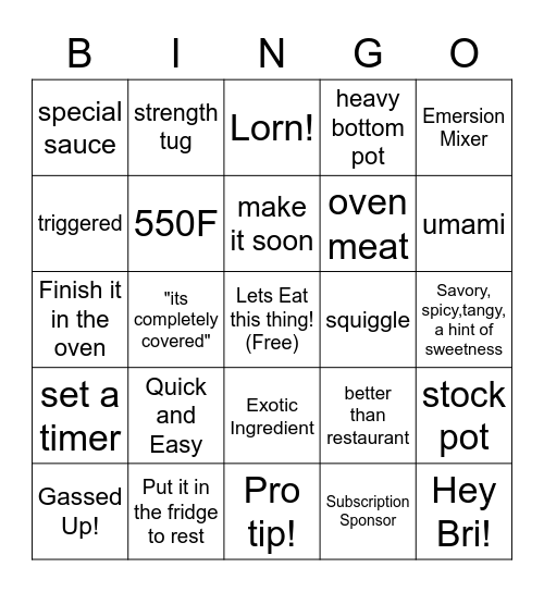 Hey Bri! Brian Lagerstrom Bingo Cards Bingo Card