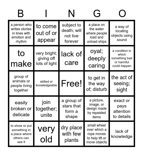 Unit 1-3 Vocabulary Bingo Card
