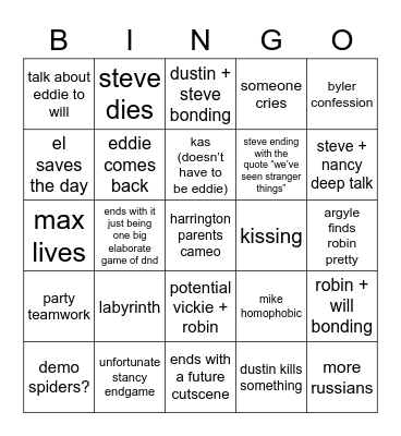 steve’s st s5 predictions Bingo Card