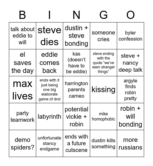 steve’s st s5 predictions Bingo Card