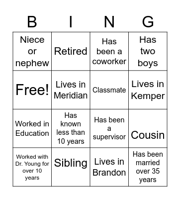 Getting to know Dr. Young Bingo Card