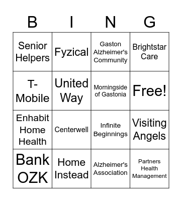 Gaston Caregiver Fair Bingo Card